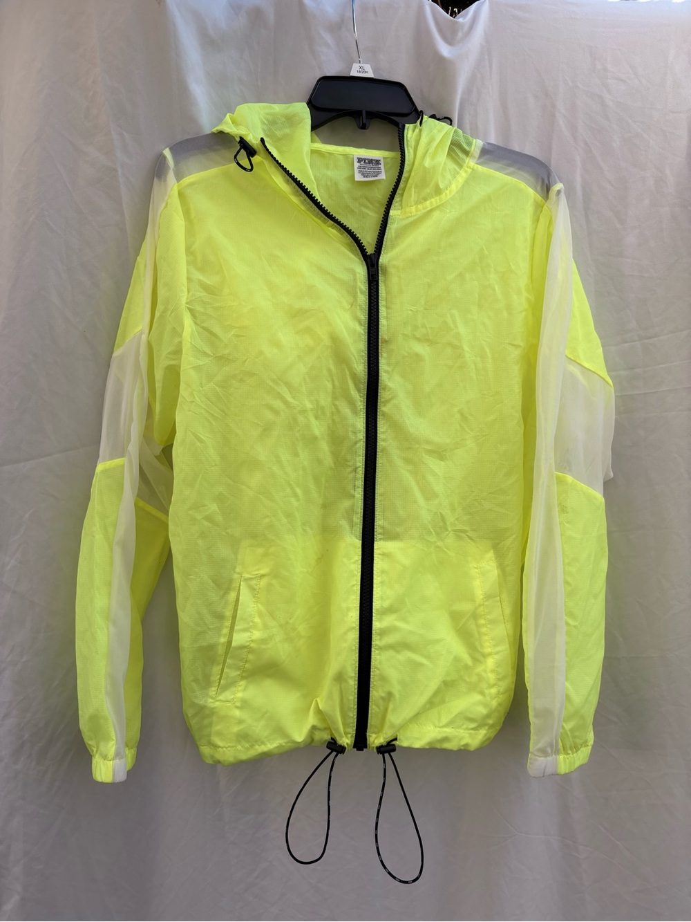 PINK Women Neon Yellow Windbreaker Jacket with Hood XS
